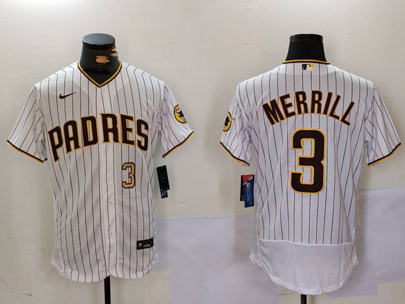 Men San Diego Padres #3 Merrill White stripe Elite 2024 Nike MLB Jersey style 9025